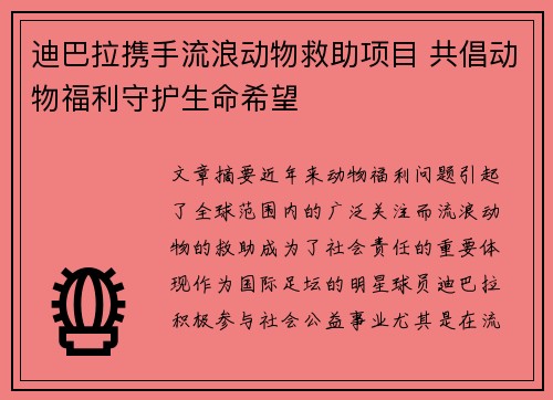 迪巴拉携手流浪动物救助项目 共倡动物福利守护生命希望